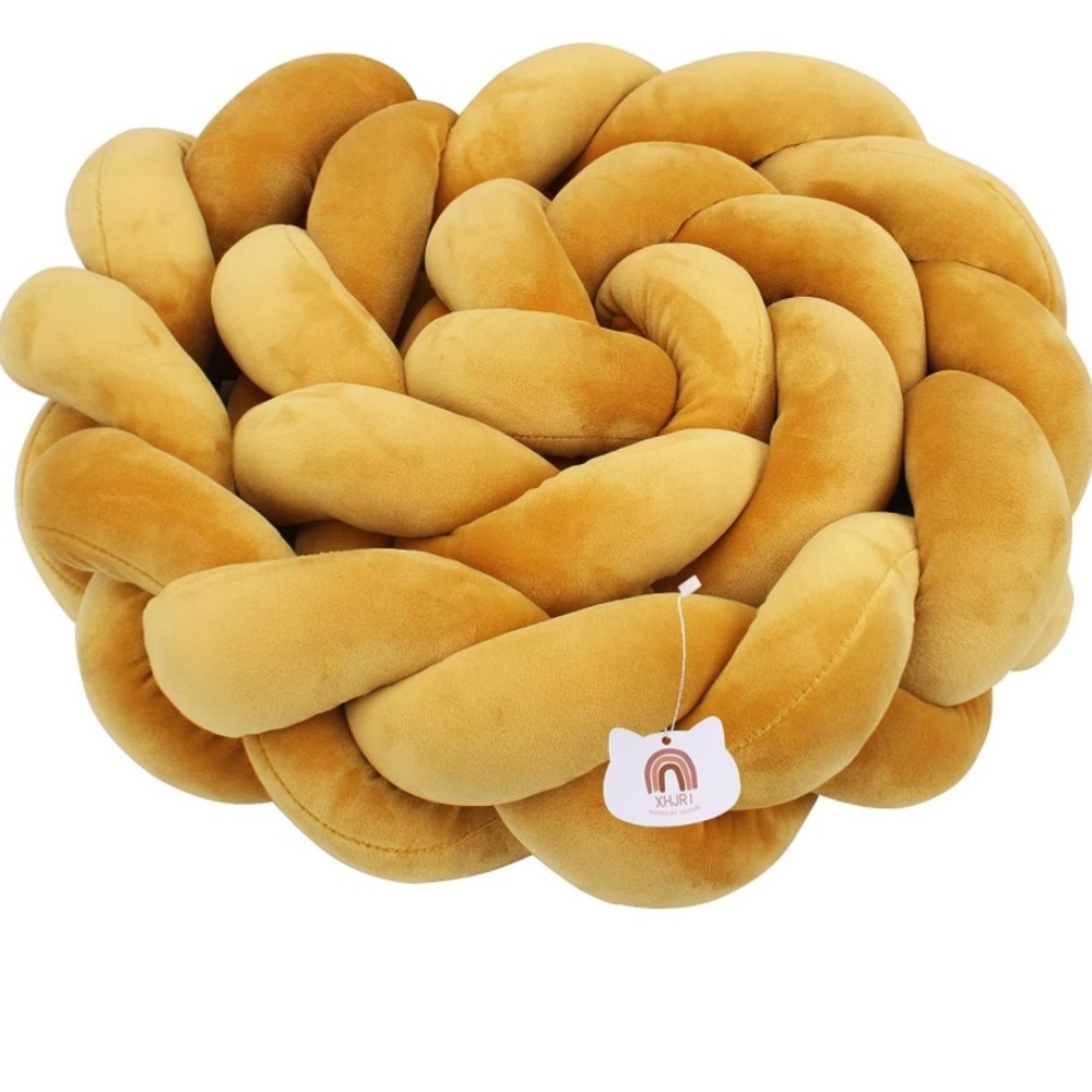 Soft Cushion Knot Pillow Crib or Toddler bed bumper in Goldenrod color